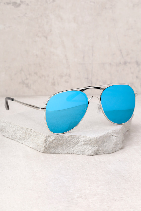 YHF Los Angeles Jenna Silver and Blue Aviator Sunglasses 2