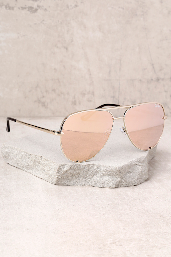 Quay High Key Sunglasses Gold Aviator Sunglasses Yellow Mirrored
