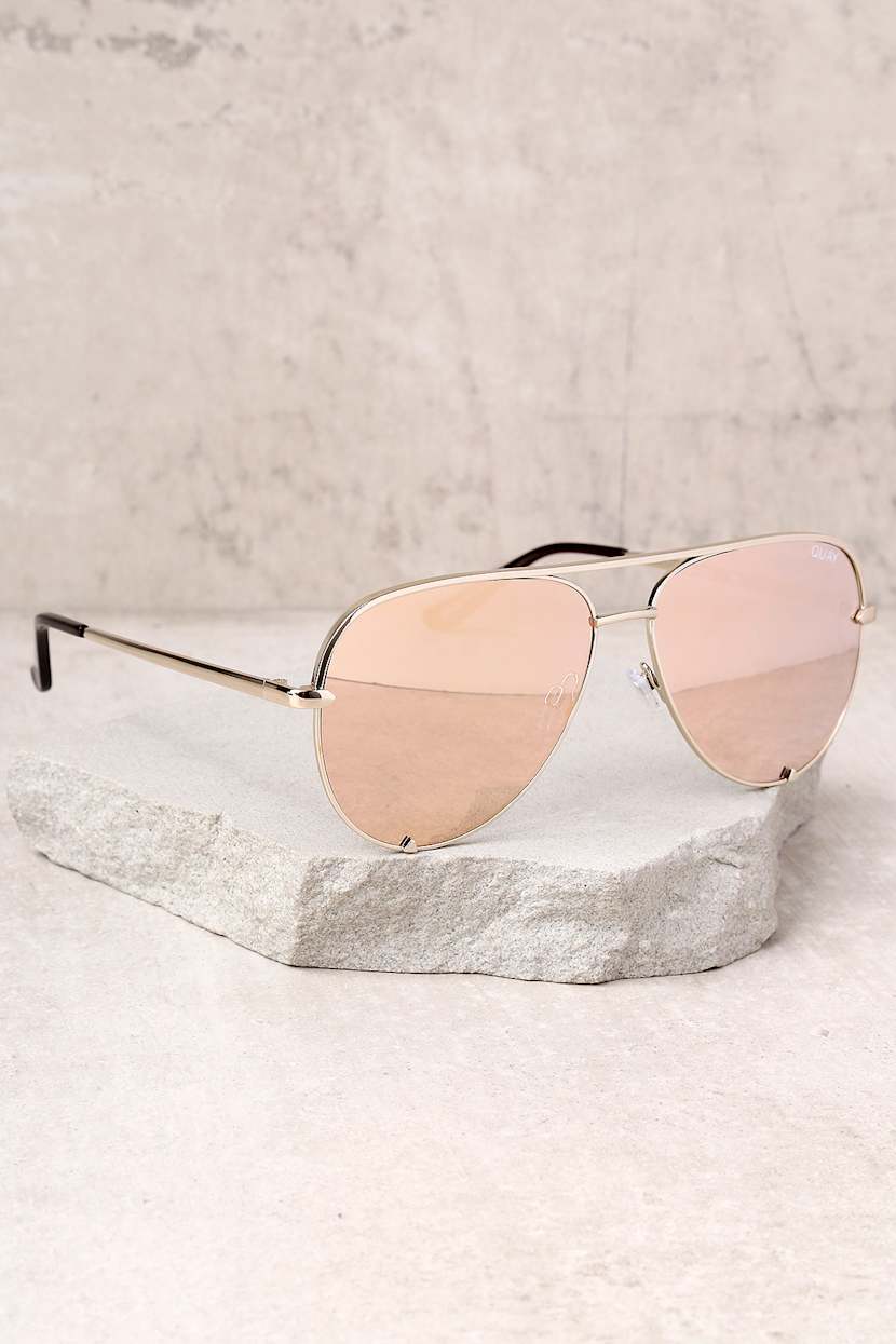 Quay High Key Sunglasses - Gold Aviator Sunglasses - Yellow  display picture 3