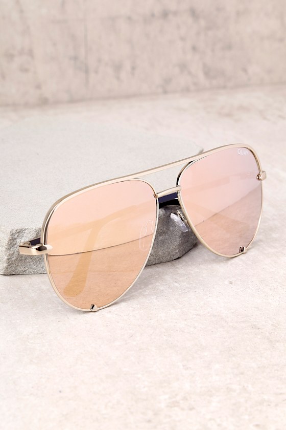 Quay High Key Sunglasses Gold Aviator Sunglasses Yellow Mirrored Sunglasses