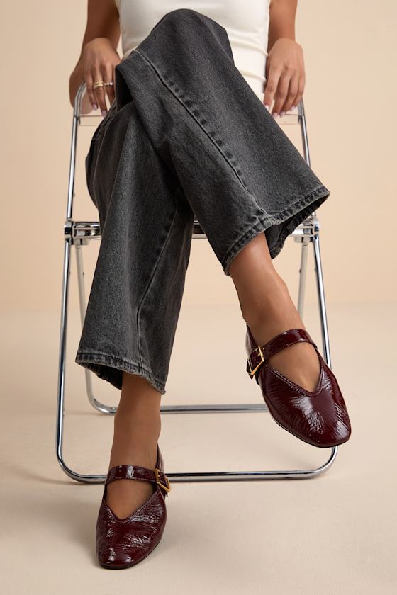 Courtney Red Patent Leather Buckle Ballet Flats 1