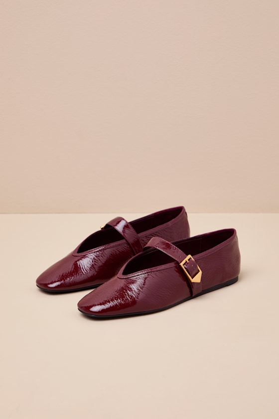Courtney Red Patent Leather Buckle Ballet Flats