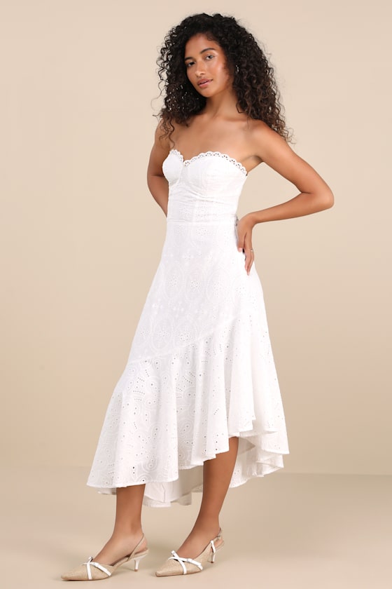 Andreia White Eyelet Bustier Asymmetrical Midi Dress 4