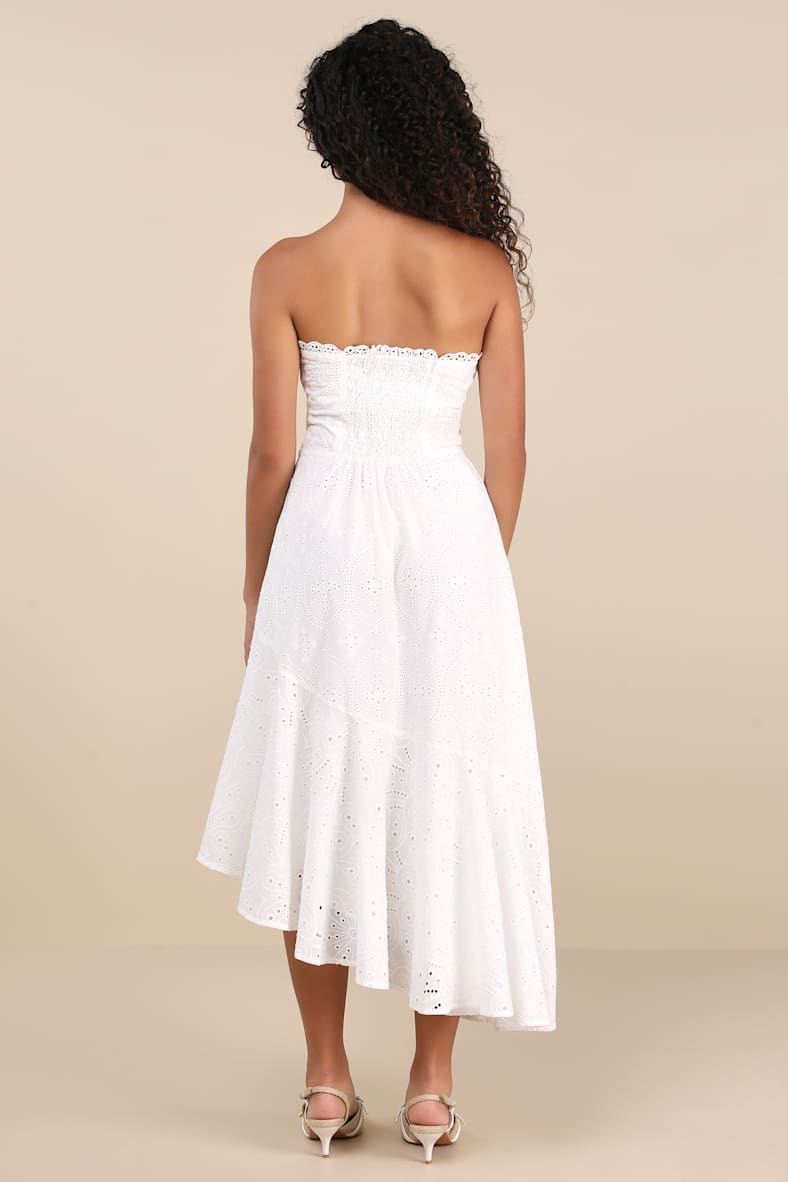 Andreia White Eyelet Bustier Asymmetrical Midi Dress