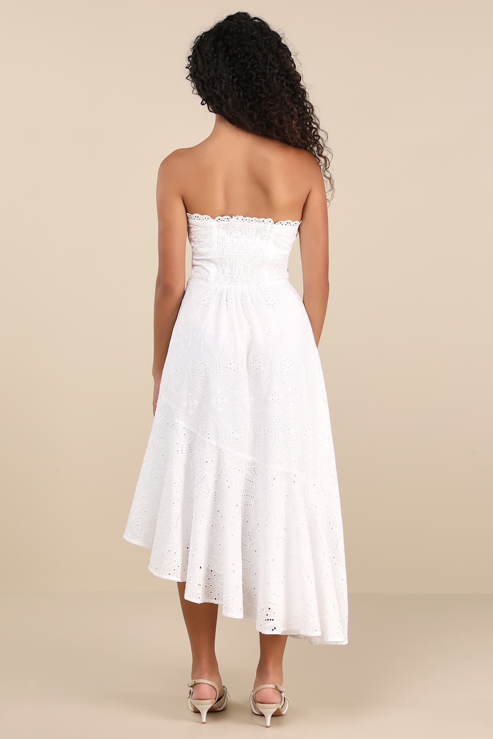 Andreia White Eyelet Bustier Asymmetrical Midi Dress
