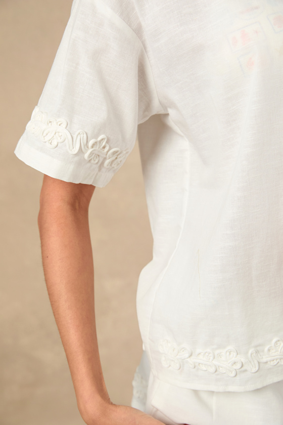 SNDYS Ines Shirt - White Linen Top - Short Sleeve Cover-Up Top - Image 3