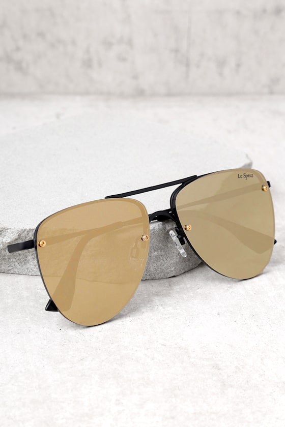 Le Specs The Prince Matte Black and Gold Mirrored Sunglasses 3