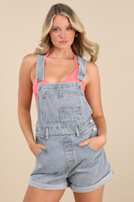 Arya Light Wash Cuffed Denim Overalls 1