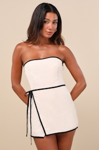 Tania Beige Strapless Skort Romper 2