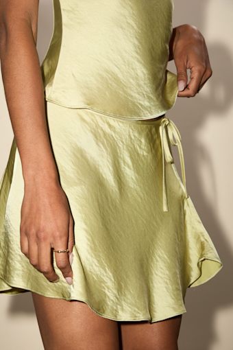 Nicolas Lime Satin Wrap Mini Skirt 2