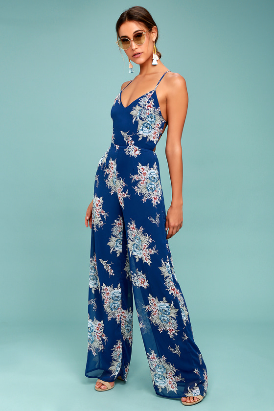 Share 70+ navy blue jumpsuit with flowers super hot