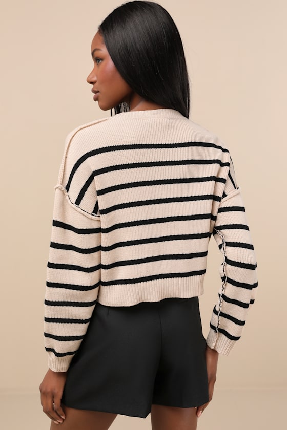 Mika Beige and Black Striped Button-Up Cardigan 3