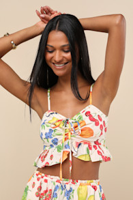 Mirabelle White Multi Fruit Print Crop Cami Top 1