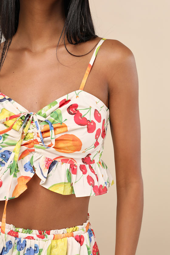 Mirabelle White Multi Fruit Print Crop Cami Top 3