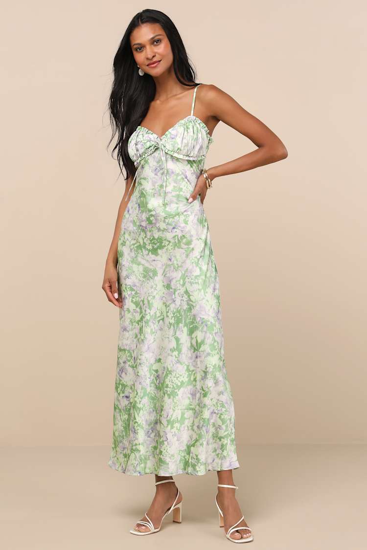 Jacquie The Label Valentina Dress - Green Abstract Satin Dress - Lulus