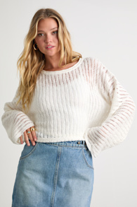 Minna Ivory Open Knit Dolman Sleeve Sweater 1
