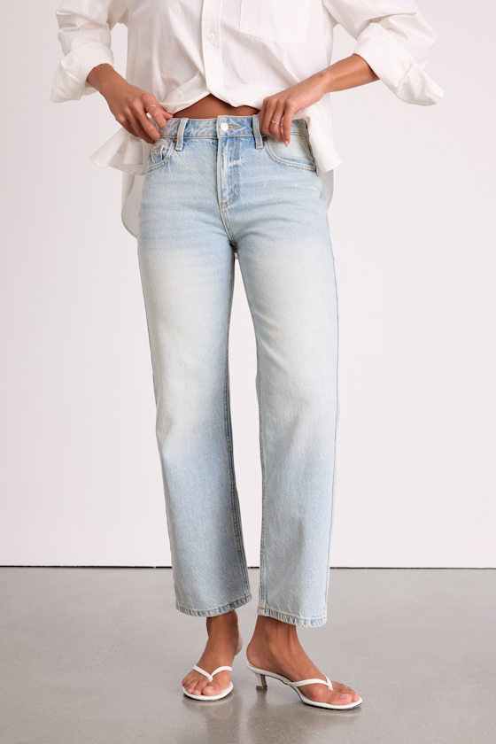 Teague Light Wash Mid-Rise Straight Leg Jeans 3
