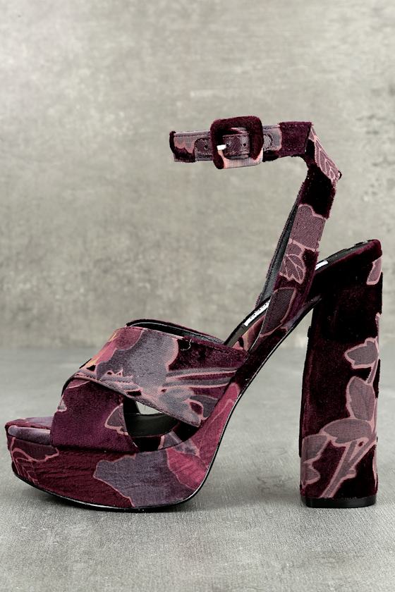 Steve Madden Jodi Burgundy Velvet Platform Ankle Strap Heels 1