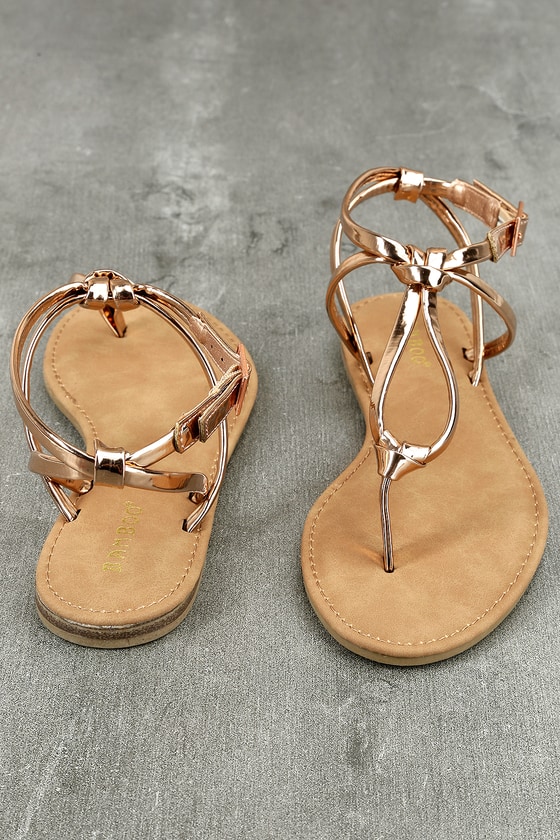 Sunning Rose Gold Sandals - Vegan Sandals - Thong Sandals