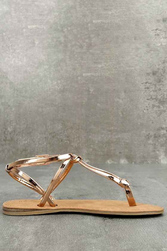 Sunning Rose Gold Sandals - Vegan Sandals - Thong Sandals