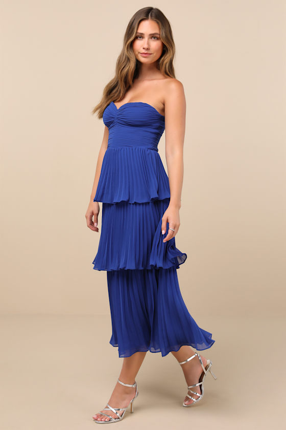 Seriously Sensational Cobalt Blue Strapless Tiered Midi Dress 5
