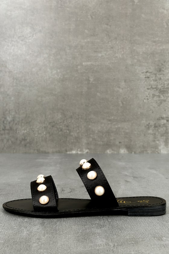 Black slides with best sale pearls
