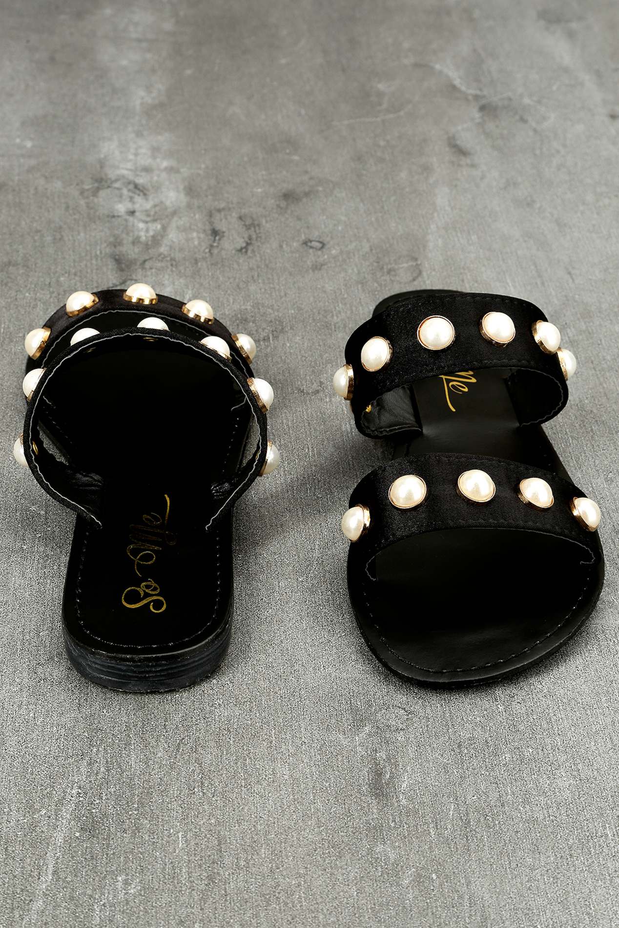 Xandra Black Pearl Slide Sandals