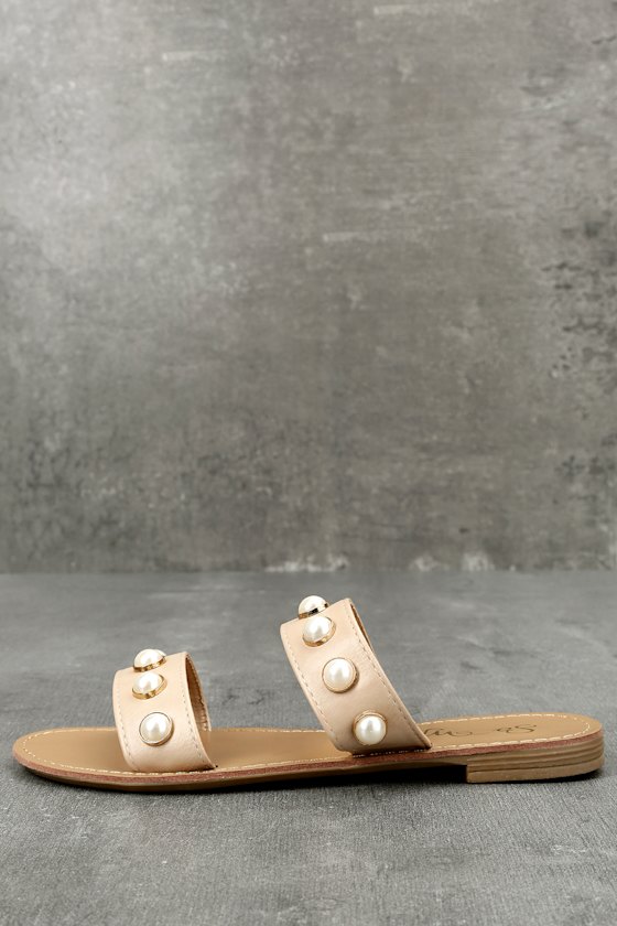 Xandra Nude Pearl Slide Sandals 1