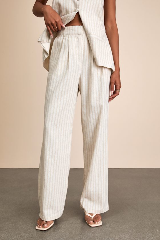 Layne Beige Stripe Straight Leg Trousers 2
