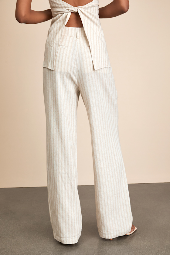 4th & Reckless Layne Trousers - Beige Stripe Trousers