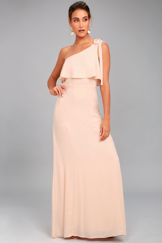 Lovely Blush Dress OneShoulder Maxi Dress Maxi Dress Lulus