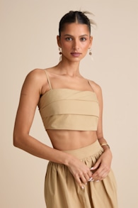 Marina Tan Pleated Cotton Cami Crop Top 1
