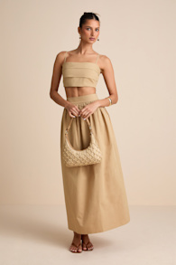 Marina Tan Cotton High-Rise Maxi Skirt 1