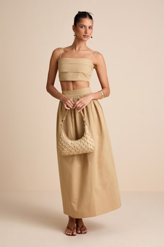 Marina Tan Cotton High-Rise Maxi Skirt 1