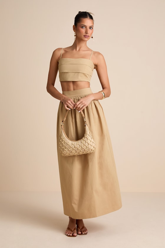 Marina Tan Cotton High-Rise Maxi Skirt 1