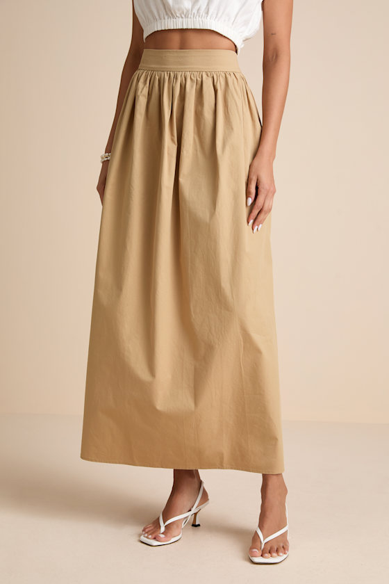 Marina Tan Cotton High-Rise Maxi Skirt 2