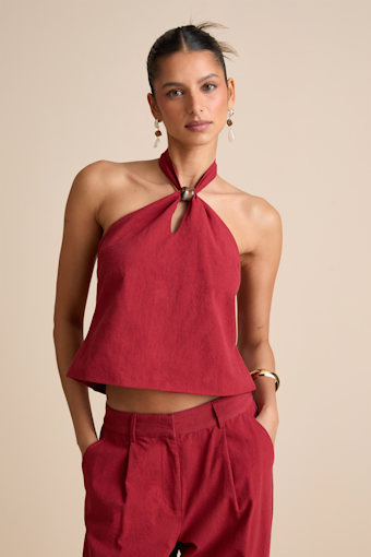 Vivian Rust Red Beaded Cotton Halter Top 1