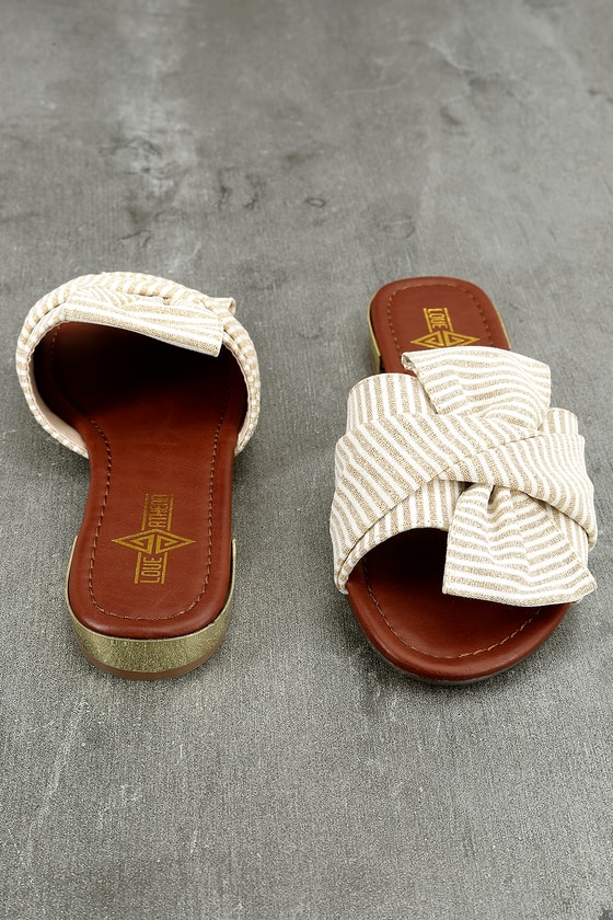 Winnie Gold and White Knotted Slide Sandals
