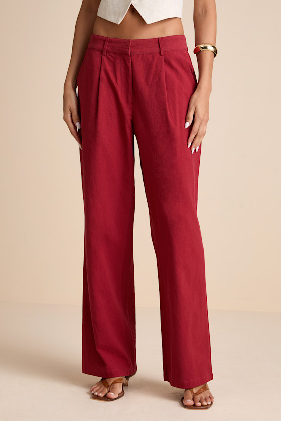 Vivian Rust Red Mid-Rise Straight Leg Trouser Pants 2