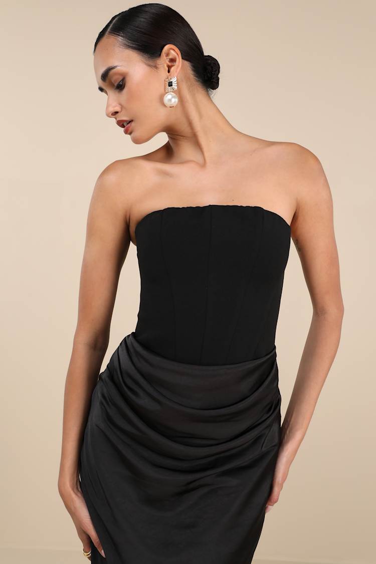 Mella Black Mixed Media Strapless Maxi Dress Mella Black Mixed Media Strapless Maxi Dress