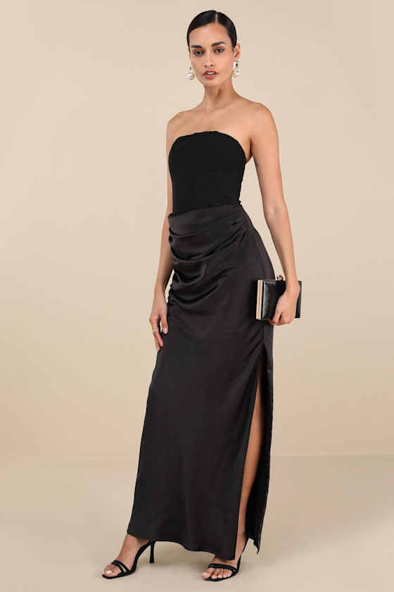 Mella Black Mixed Media Strapless Maxi Dress 3