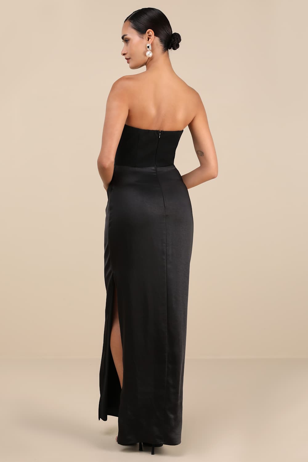 Mella Black Mixed Media Strapless Maxi Dress