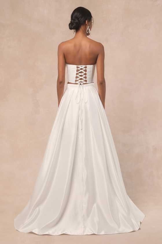 Angelica White Satin Strapless Three-Piece Maxi Dress 4