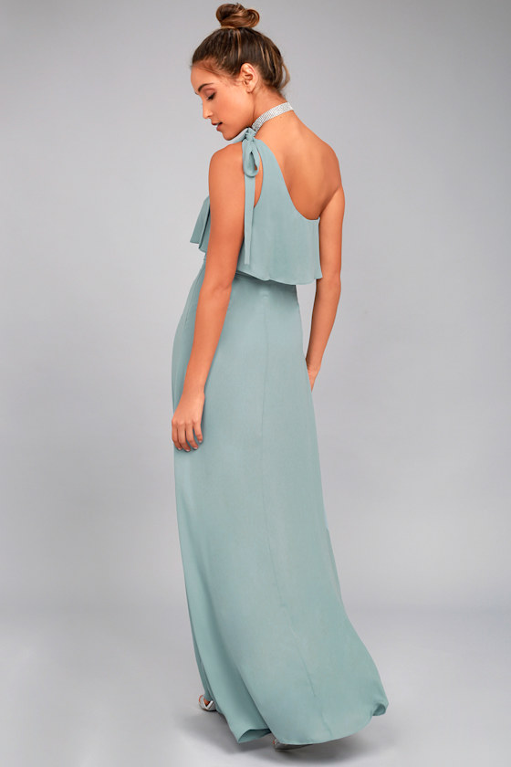 Lovely Dusty Sage Dress OneShoulder Dress Maxi Dress Lulus