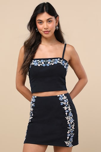 Rosabella Black Floral Embroidered Two-Piece Mini Dress 2