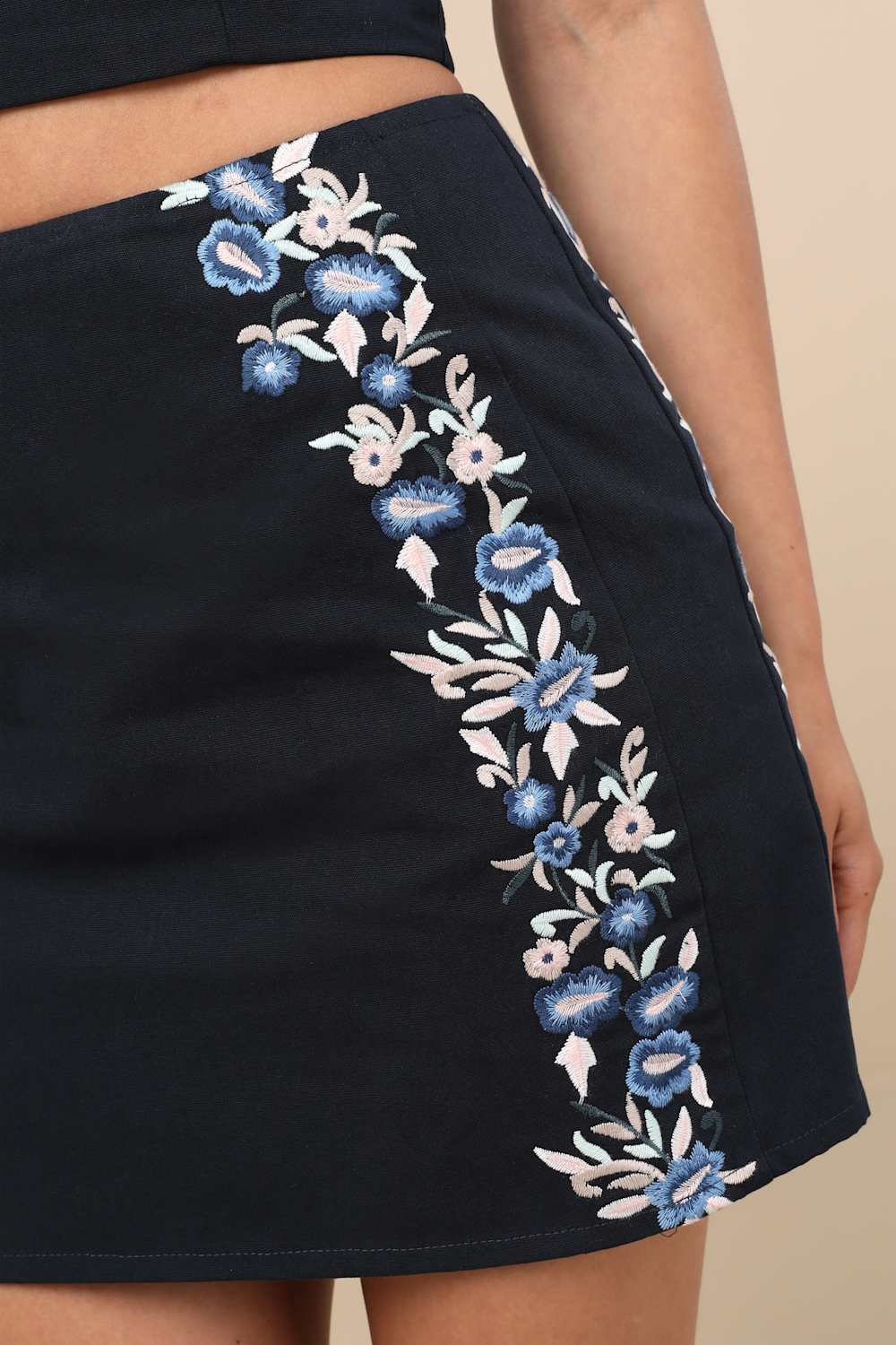 Rosabella Dark Navy Floral Embroidered Two-Piece Mini Dress