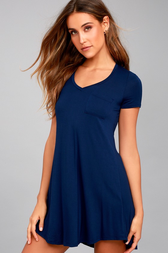 Navy Blue Dress - Shift Dress - Shirt Dress