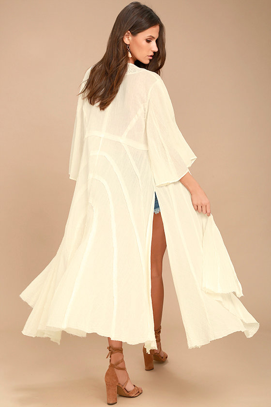 Free People Curved Cream Lace Kimono Top 4