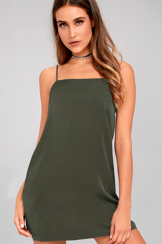 Sweet on You Olive Green Satin Slip Dress 2