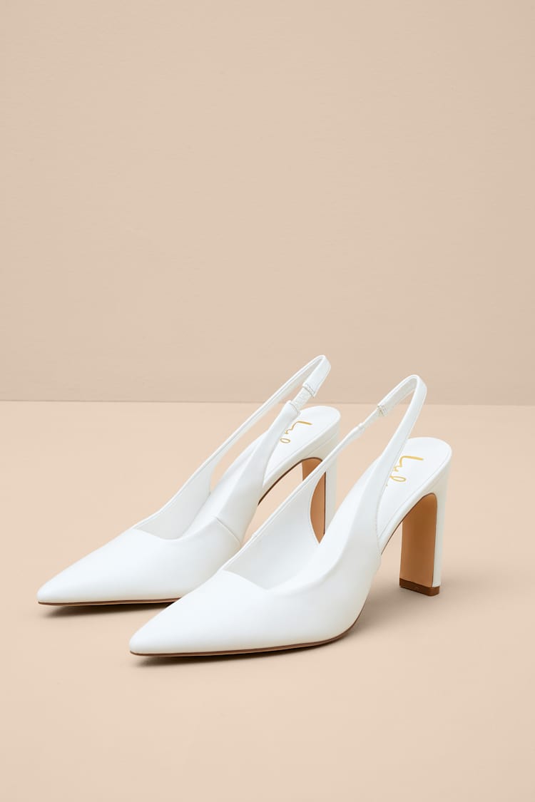 Honorata White Pointed-Toe Slingback Pumps